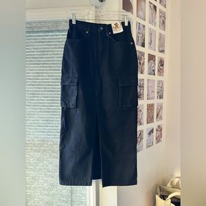 Black denim cargo skirt